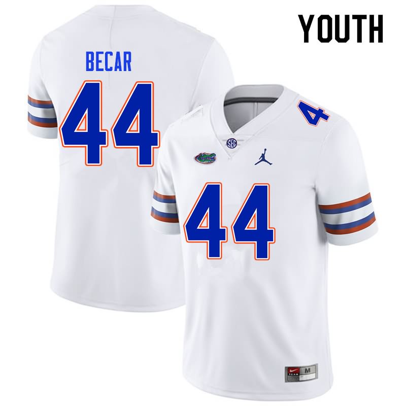 NCAA Florida Gators Brandon Becar Youth #44 Nike White Stitched Authentic College Football Jersey XTS1764KZ